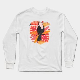 Toucan with Tropical Leaves and Flowers Long Sleeve T-Shirt